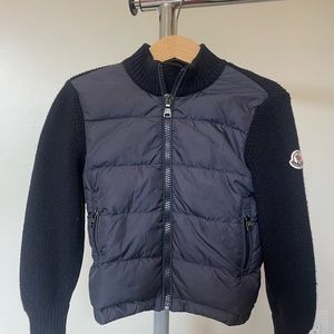 4T navy goose feather fill and knit sleeves zip up cardigan jacket.